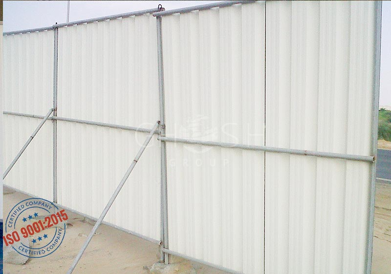 Corrugated perimeter fencing with pipe support - UAE | Oman (Salalah, Muscat, Sohar, Nizwa, Barka, Ibri) | Saudi | Iraq | Kuwait | Bahrain